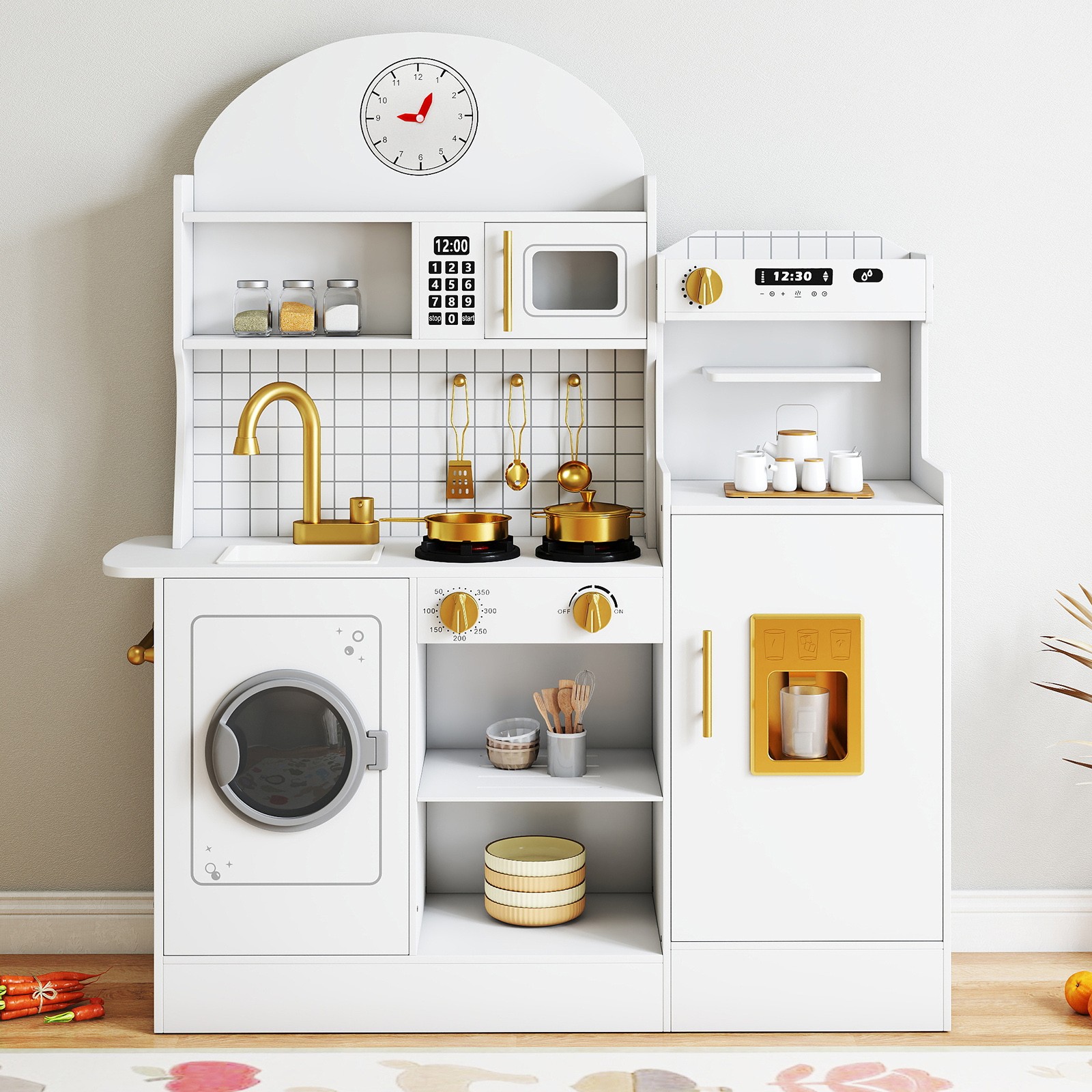 Kids Pretend Play Kitchen Set Wooden Cooking Toys w/Sounds,Light,Washing Machine Kids Pretend Play Kitchen Set Wooden Cooking Toys w/Sounds,Light,Washing Machine