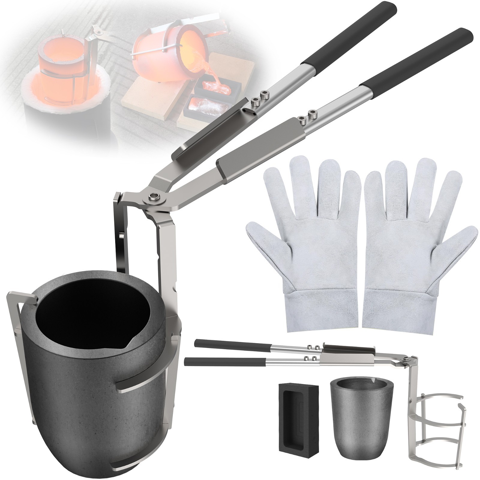 6KG Crucible Tongs Lifting Pouring for Metal Melting Casting Gold Silver Copper 6KG Crucible Tongs Lifting Pouring for Metal Melting Casting Gold Silver Copper