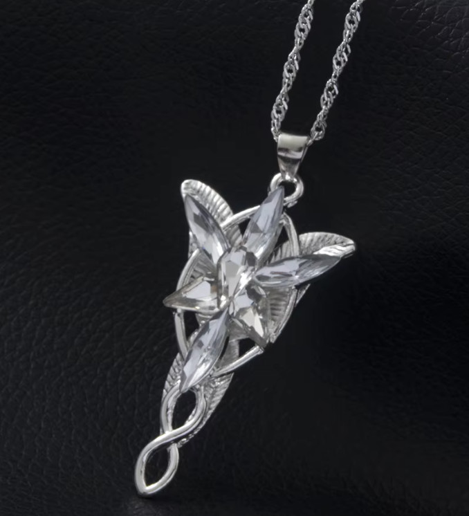 New Lord of The Rings Arwen\'s Necklace Evenstar Pendant Crystal Silver Chain New Lord of The Rings Arwen\'s Necklace Evenstar Pendant Crystal Silver Chain