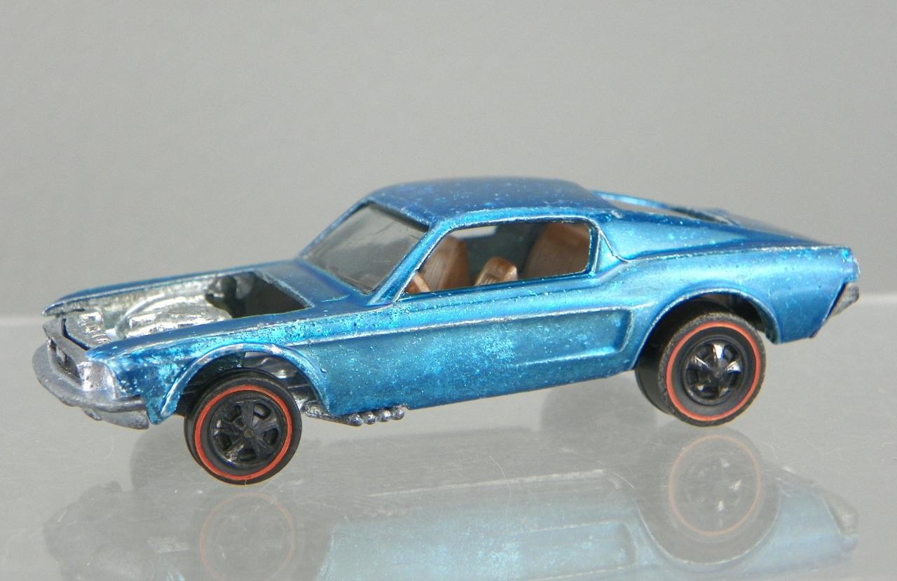 Vintage 1969 Hot Wheels Redline Ice Blue Custom Mustang Brown Interior USA RARE
