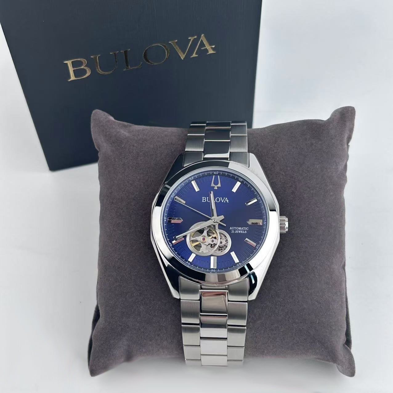 New Bulova Surveyor Blue Dial Stainless Steel Men's Automatic Watch 96A275 42 mm