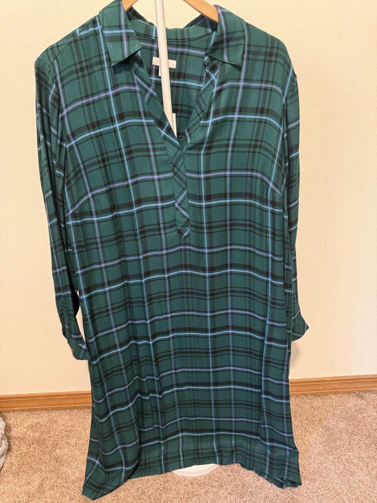 NWT J Jill Green/Blue/Black/Purple Plaid Cotton Long Sleeve Shirtdress XL