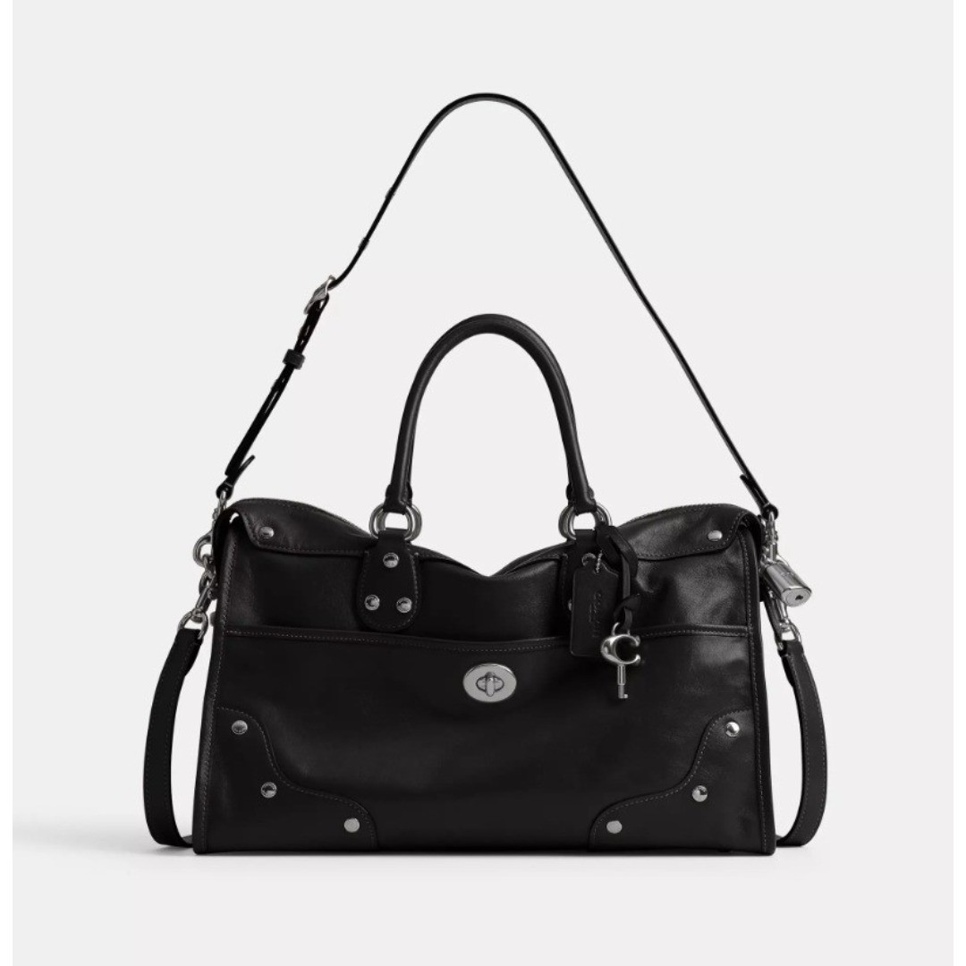 COACH Rhyder Satchel Bag 38 Black Glazed Leather CFN67 LHBLK Auth New - Fast