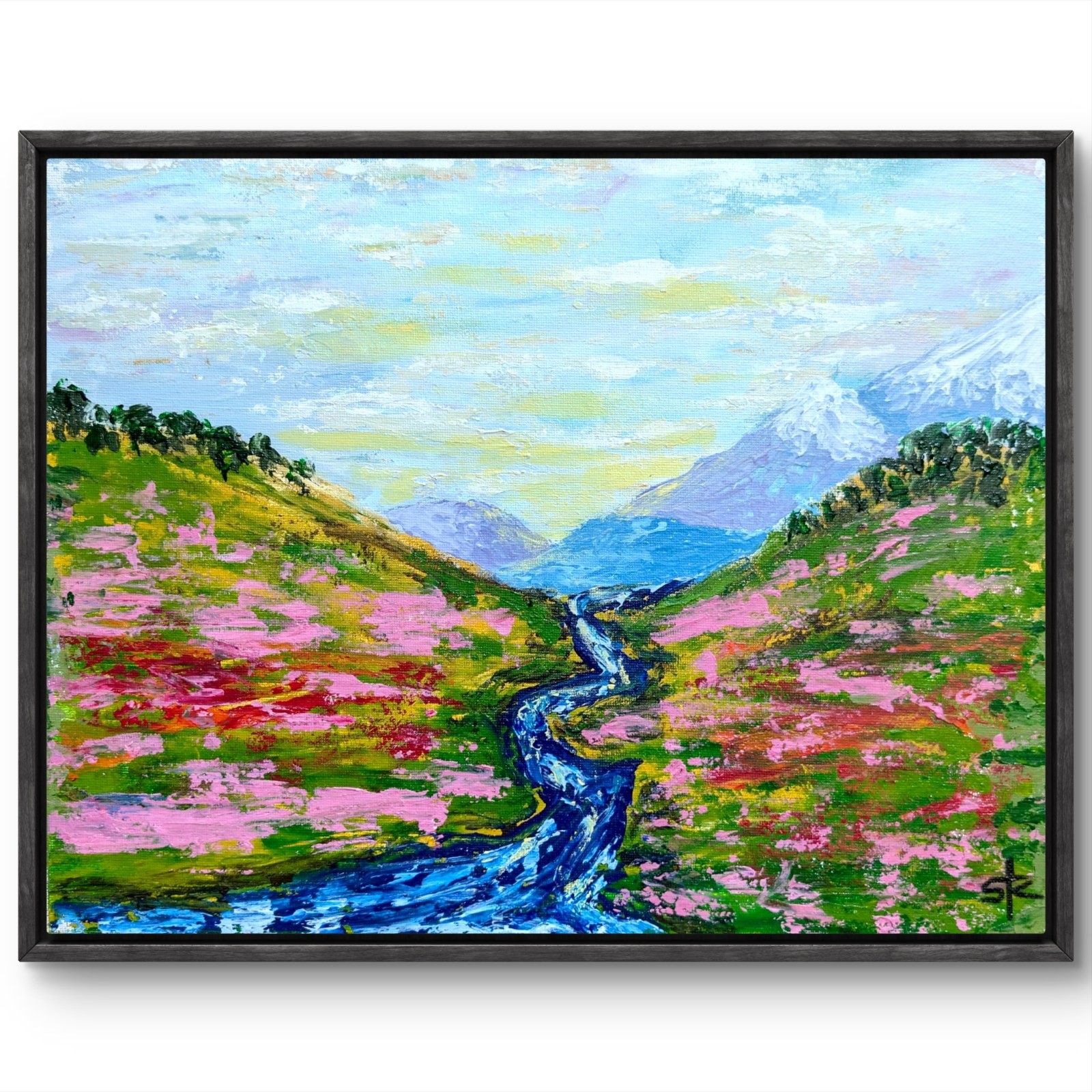Original 14x11 Impressionist Mountain Valley Stream Painting Signed Canvas