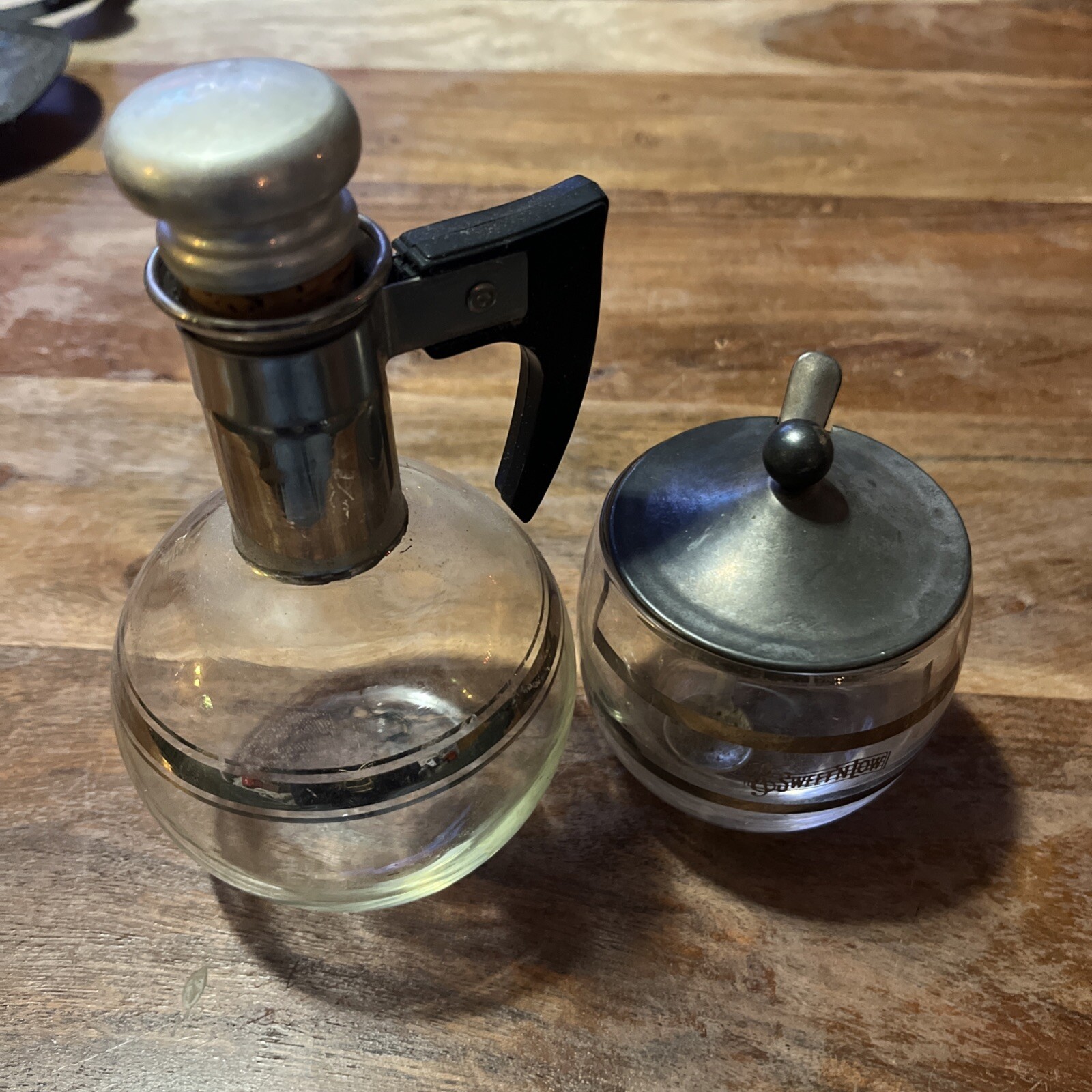 Vtg Sweet \'N Low Sugar Holder/Spoon & Carafe Decanter Retro MCM
