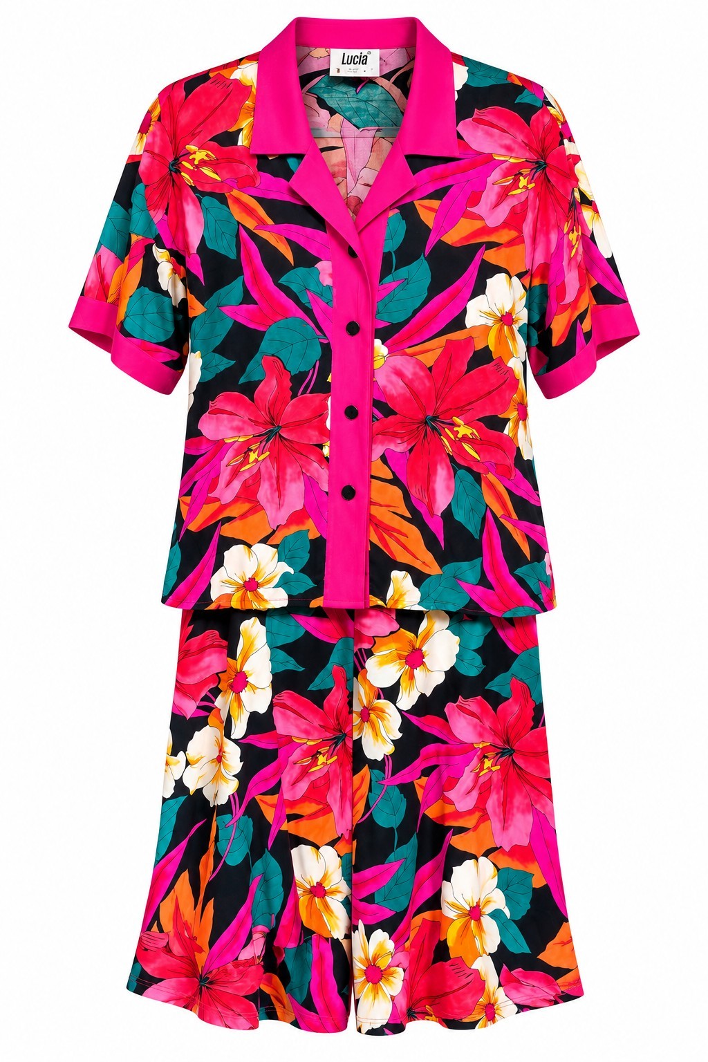 Vtg 2 Piece Set Womens 10 Medium M Tropical Hibiscus Floral Blouse Midi Skirt 90