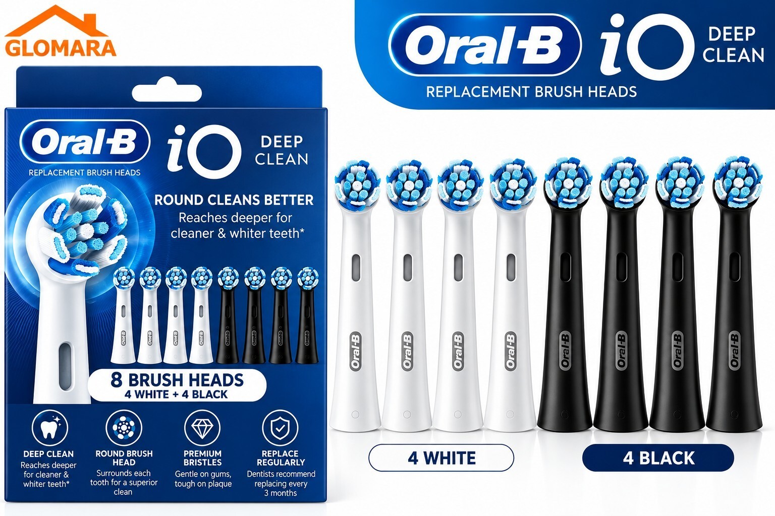 Oral-B iO Replacement Brush Heads 8 Pack Deep Clean Black White Compatible NEW