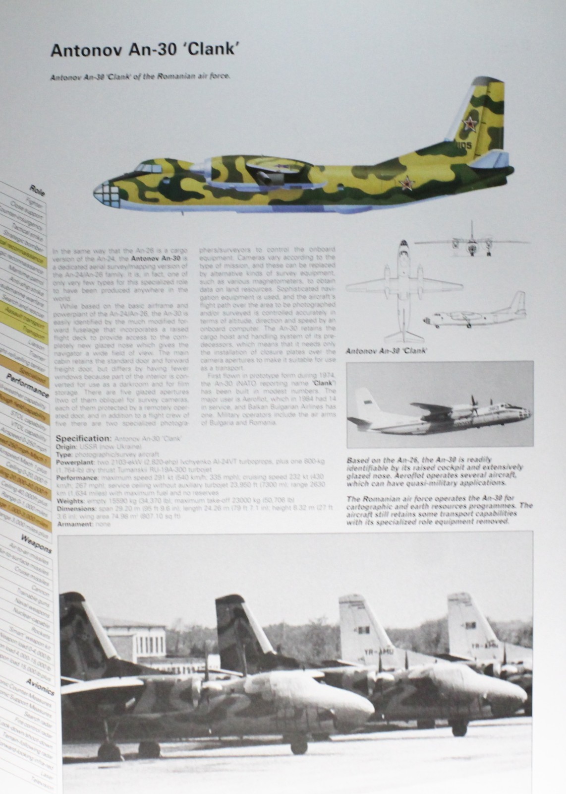 Antonov An-30 An 30 An30 Picture Vtg Aircraft Info Sheet Wall Art      