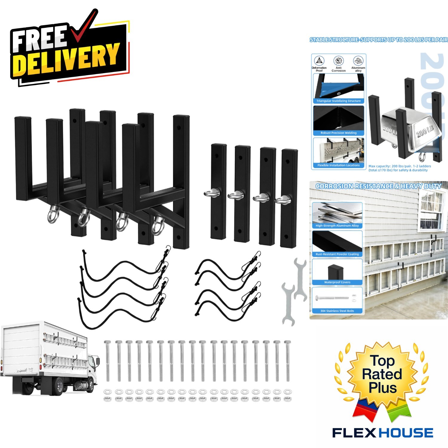 Multi-Directional Ladder Rack for Trailers - Safe & Versatile 400 lb Capacity Multi-Directional Ladder Rack for Trailers - Safe & Versatile 400 lb Capacity