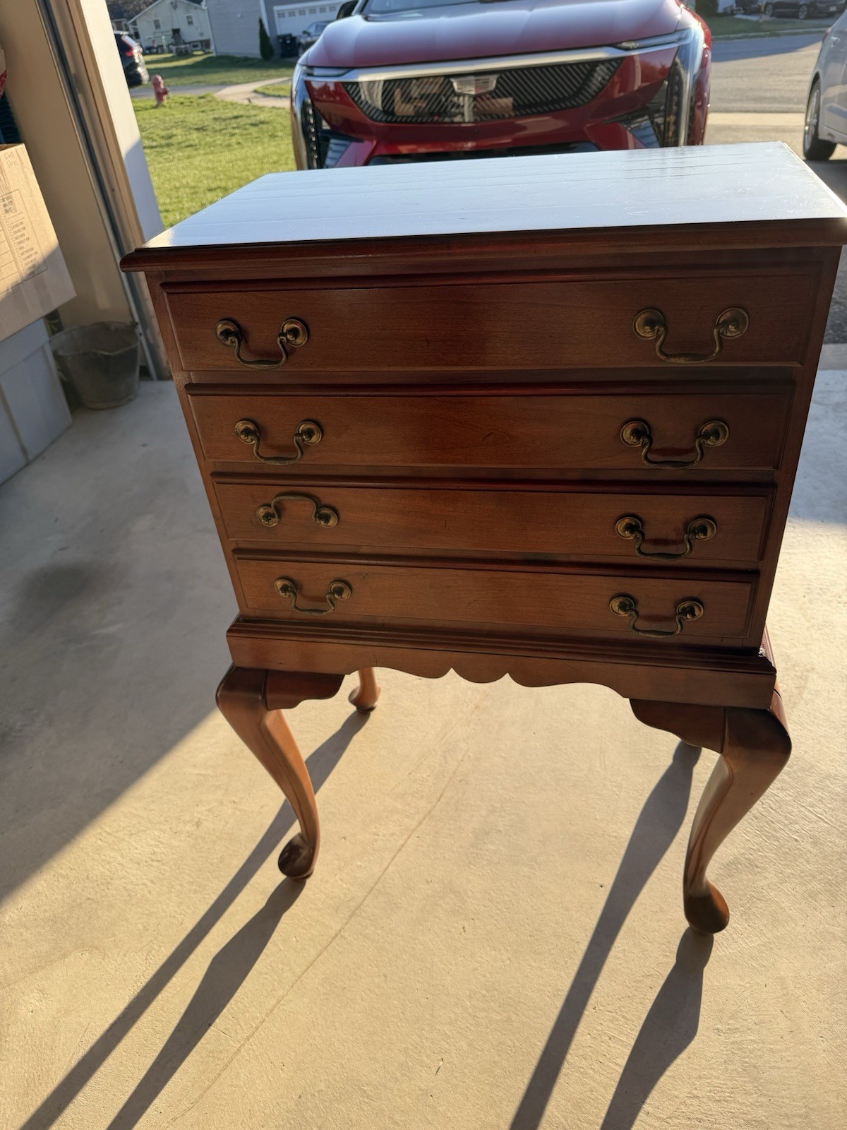 Vintage Queen Anne Style Solid Cherry Silver Chest Or Jewelry