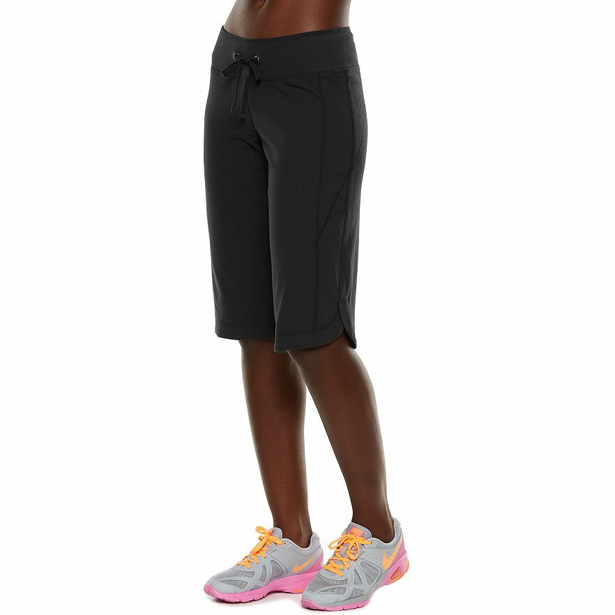 New Womens XS Tek Gear Skimmers Bermuda Cotton Knit Shorts Capris Black Pull On