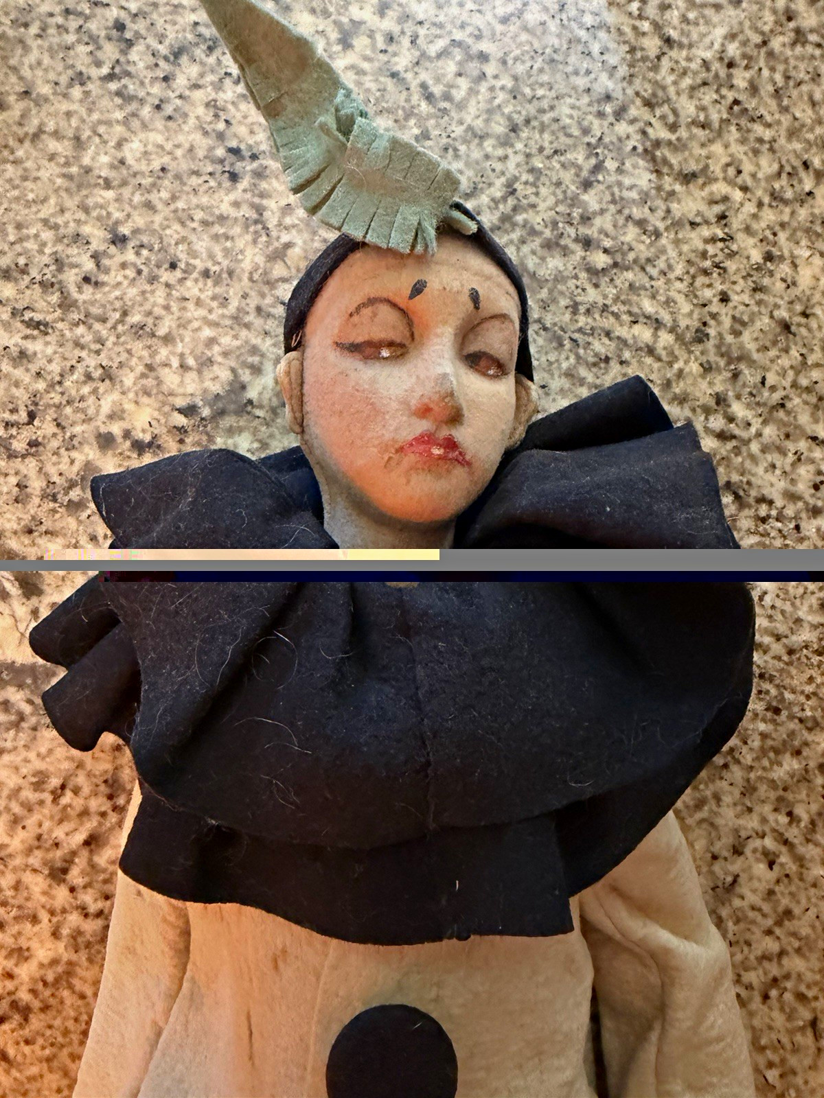 Lenci Pierrot Clown Rag Cloth Doll Black Collar Cream Outfit