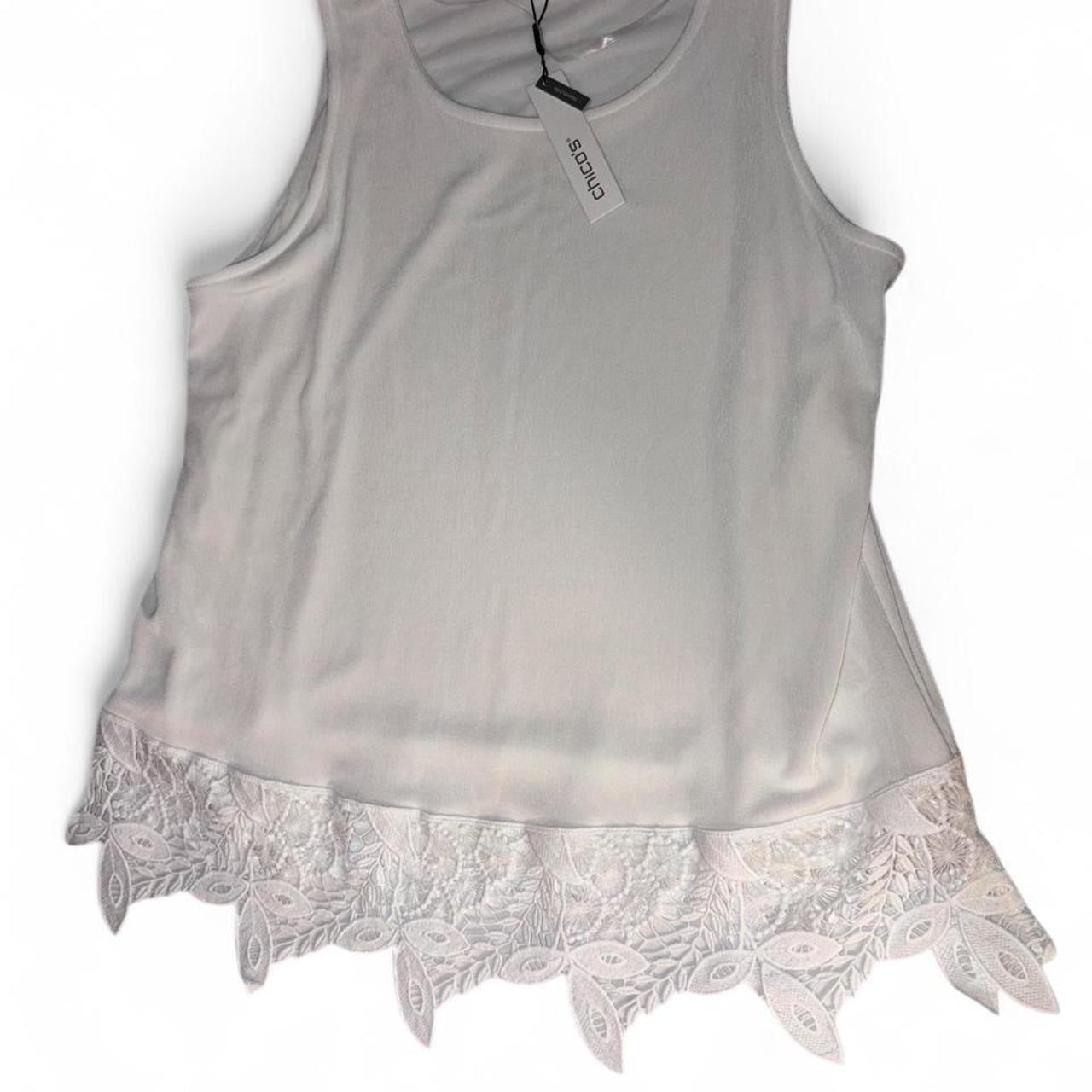 NWT Chico’s Travelers Winter White Lined Lace-Border Tank Top - Size 2 / Large