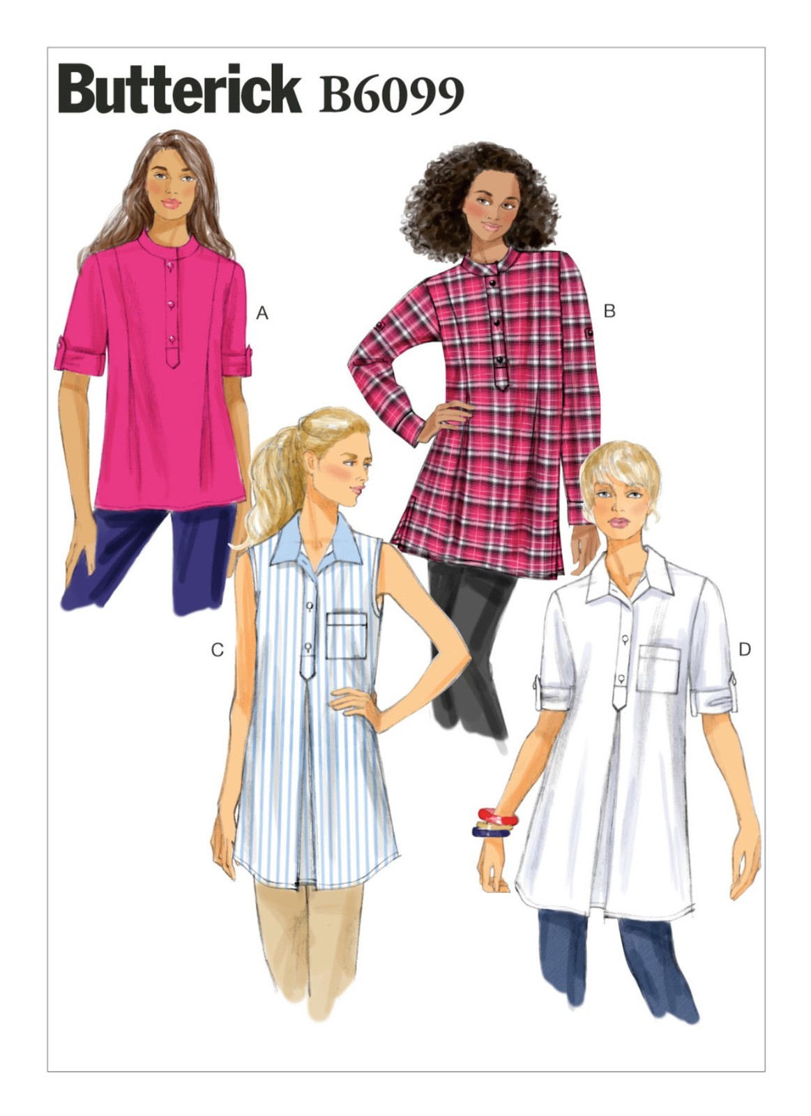 Butterick 6099 Sz 16-26 EASY Loose Fitting Button Down Shirt Pleat Pattern