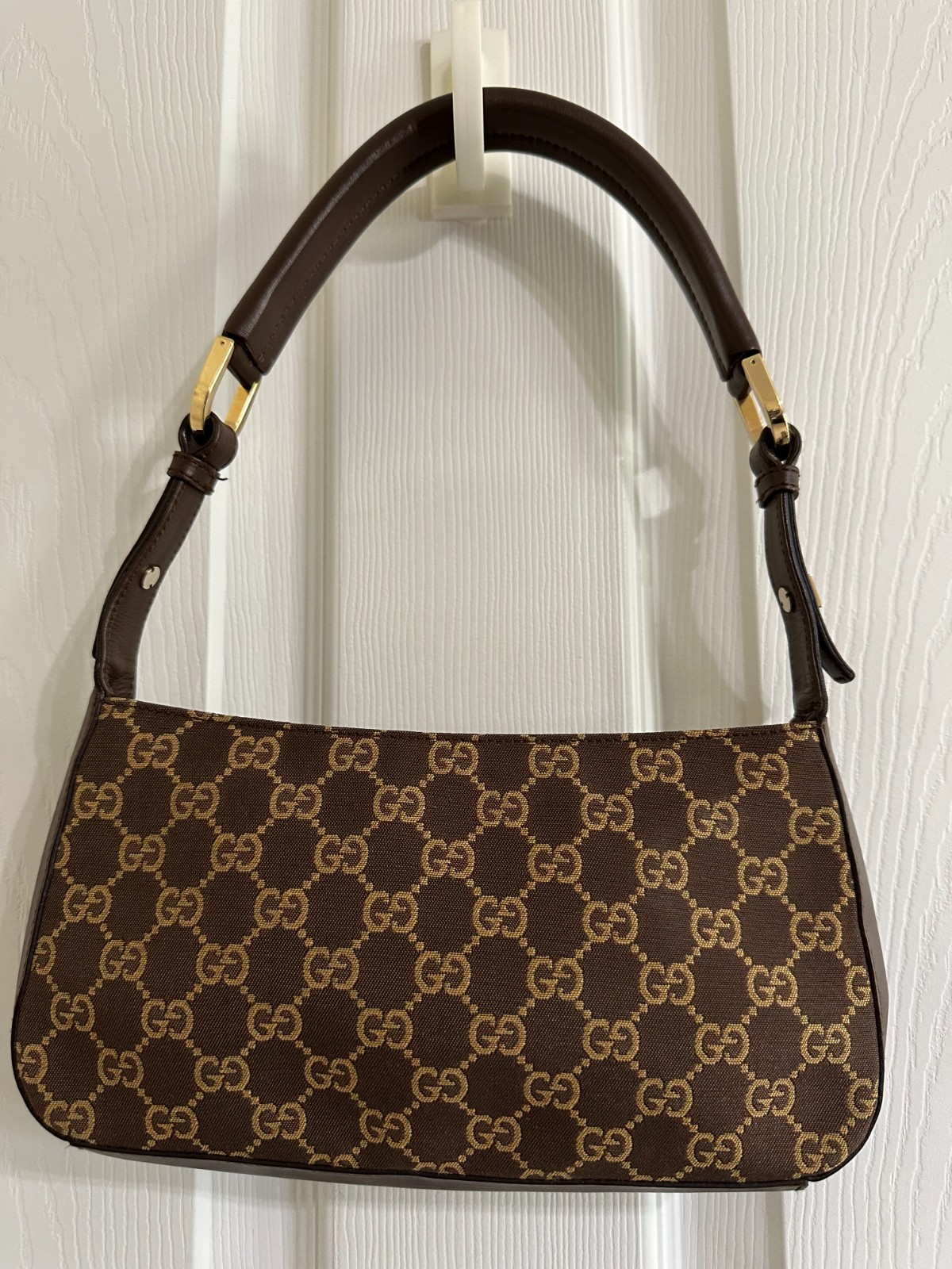 Authentic Vintage Gucci GG Canvas Jolicoeur Pochette Shoulder Bag Brown Y2K