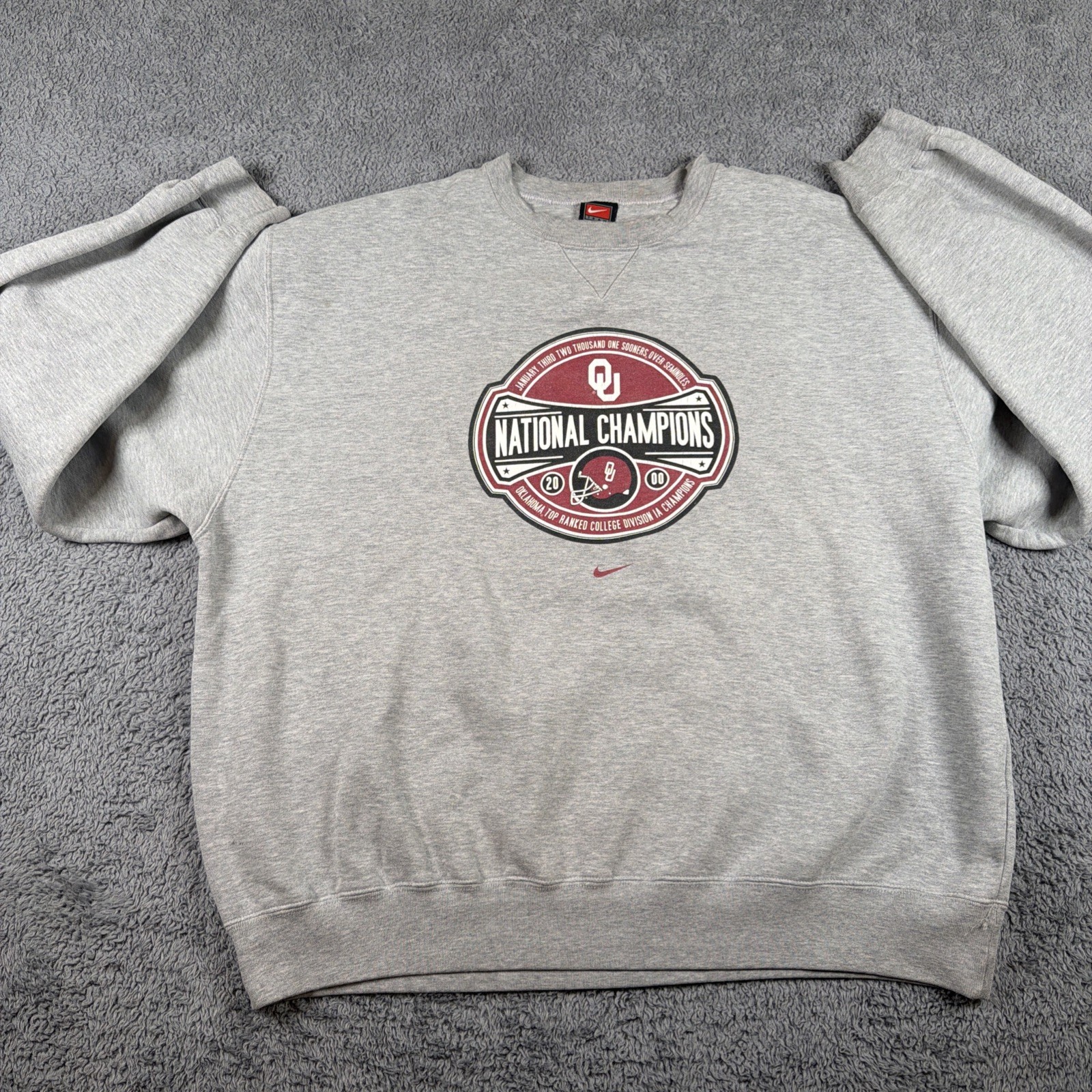 Nike Oklahoma SoonersNational ChampionsSweatshirt Size XXL Gray Vintage Korea *