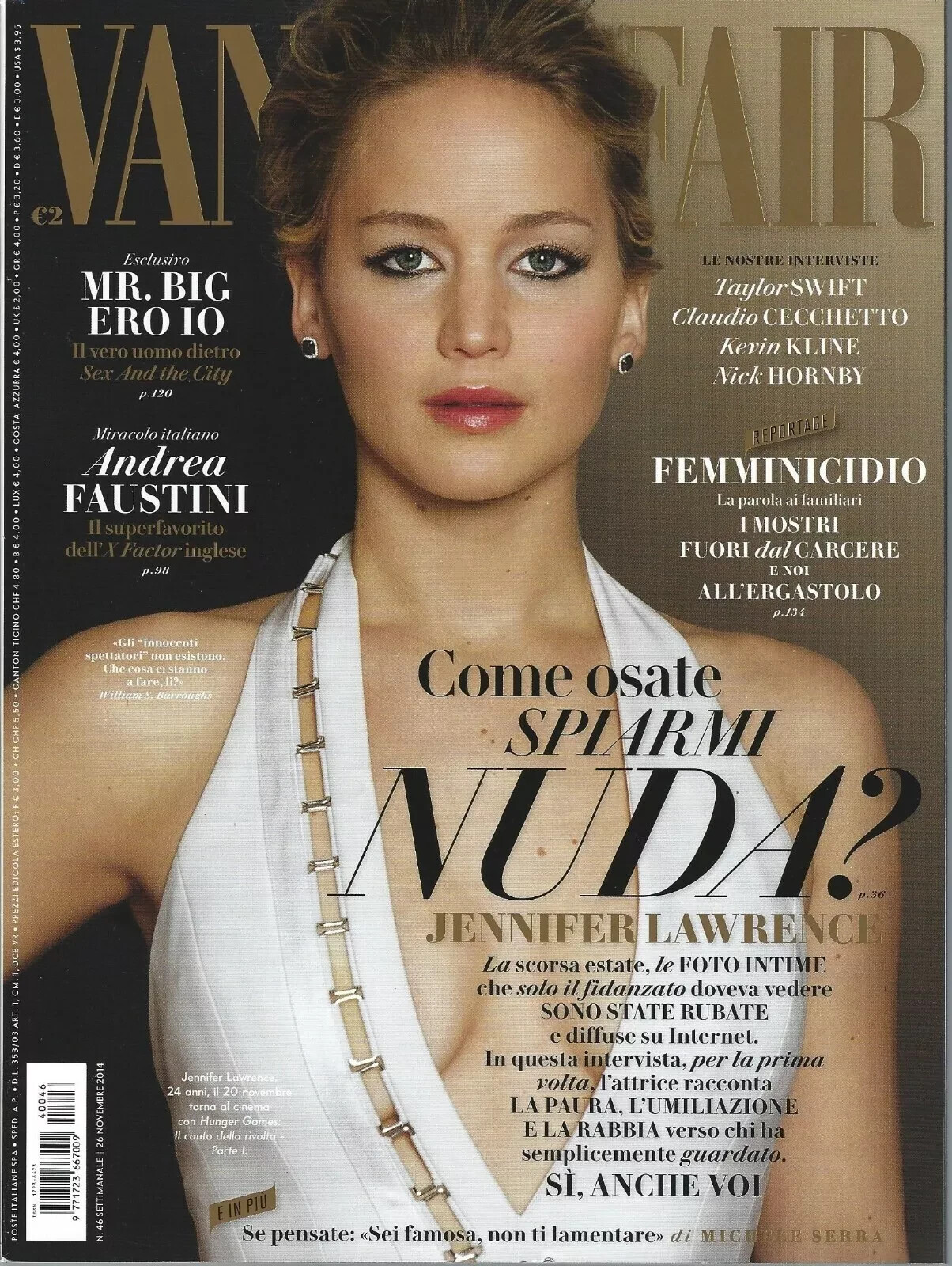 Jennifer Lawrence Vanity Fair Magazine Italy 11/26/2014 🔥