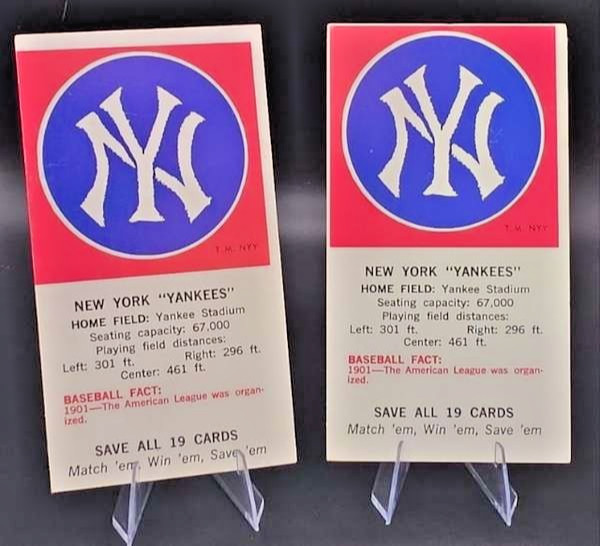 1968 Fleer Tallboy Team Info Card New York Yankees Excellent