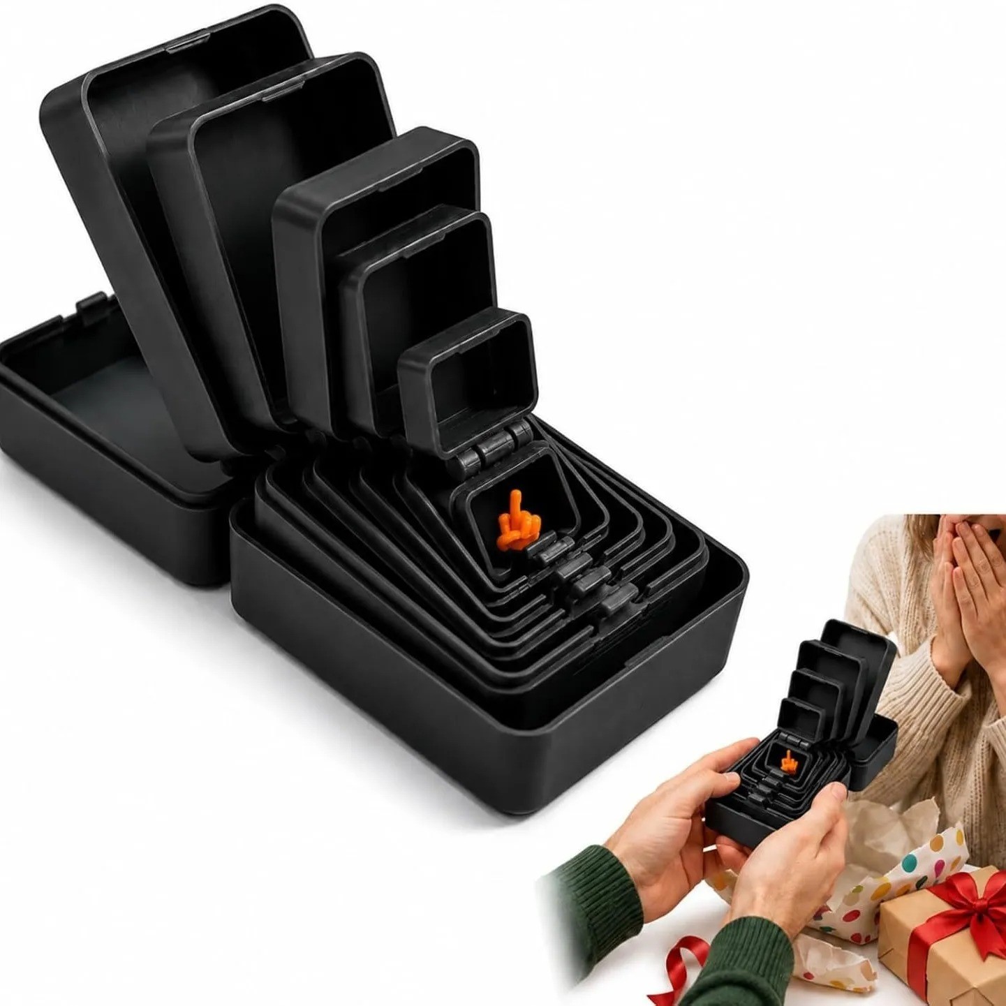 Multi-Layer Nesting Prank Box, 3D Printed Surprise Gift with Mini Middle Finger