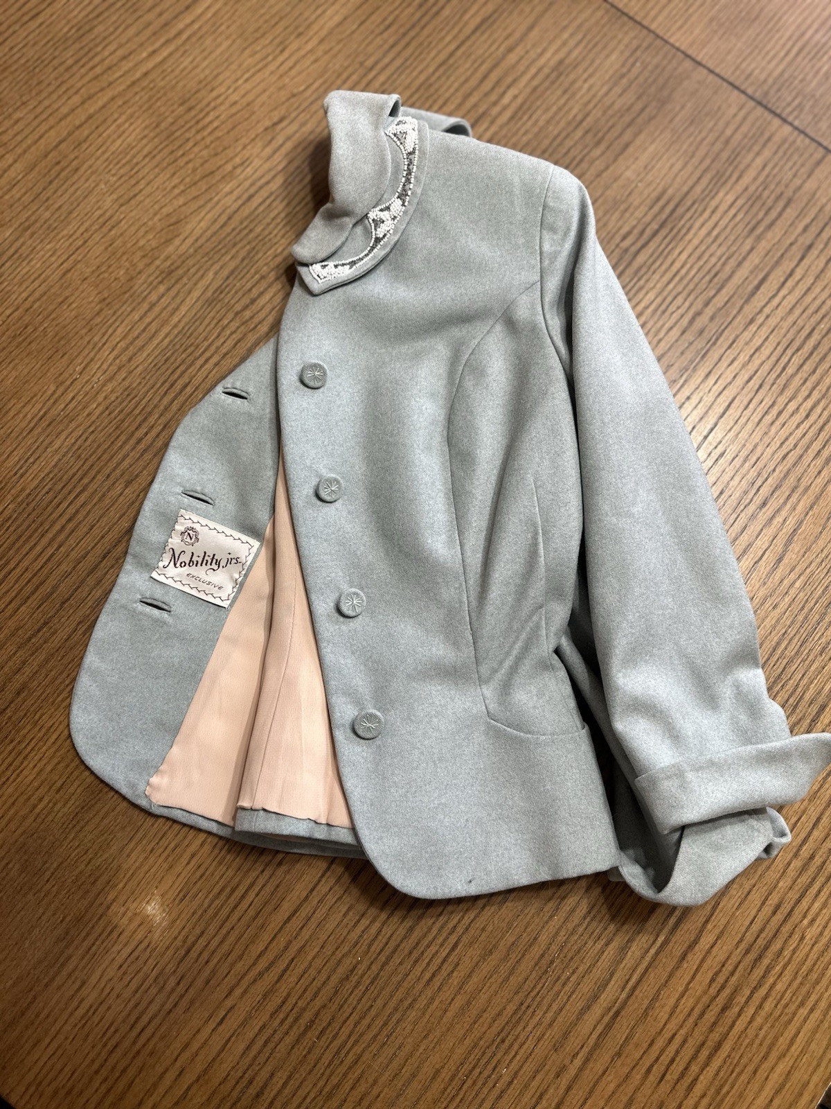 Vintage 1950s 60s Nobility Jrs Gray Blazer Beaded Scalloped Collar Jacket Vintage 1950s 60s Nobility Jrs Gray Blazer Beaded Scalloped Collar Jacket