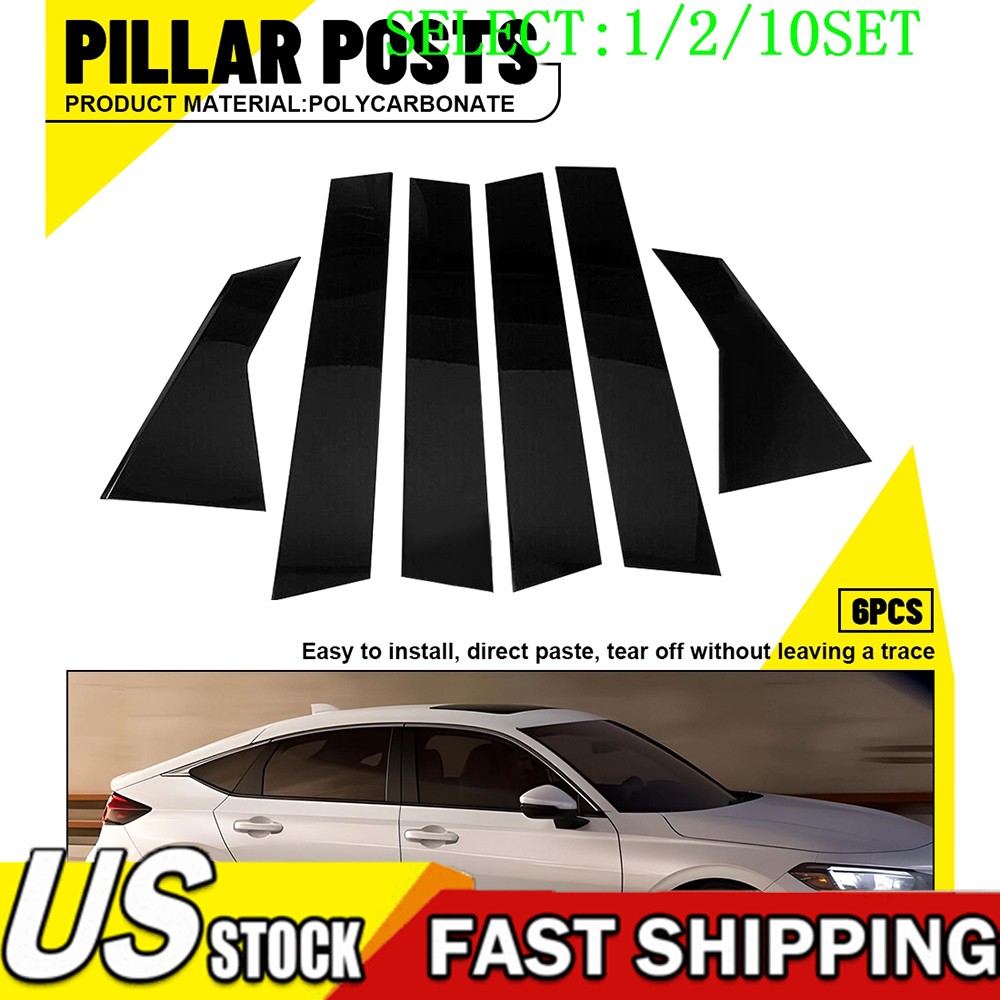 6x Black Window Glossy Pillar Posts Cover Trim For Honda Civic Sedan 2022 1~10X