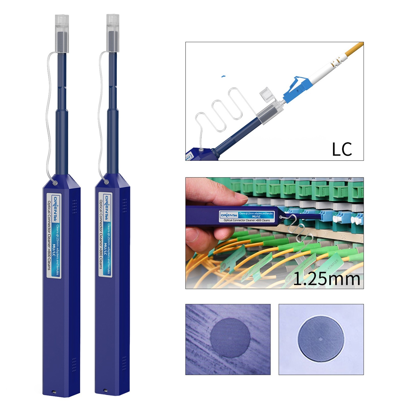 2 Pcs Fiber Optic Cleaning Pen Fiber connector cleaner1.25mm (LC/MU)