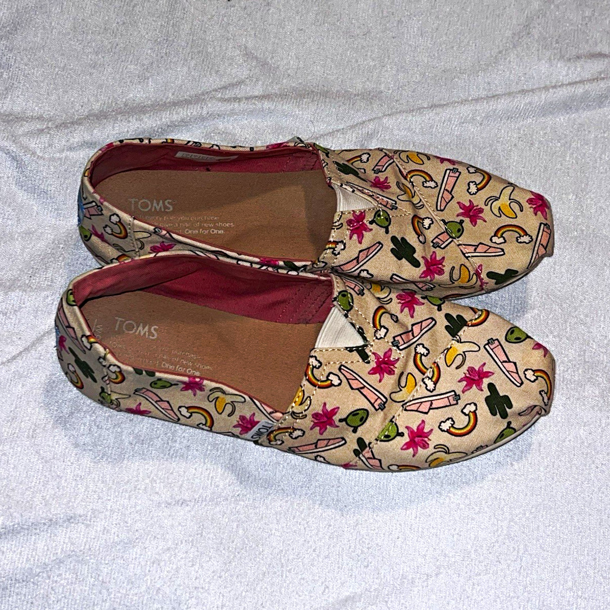 TOMS Women\'s Slip-On Flats Canvas Rainbow Pattern Beige/Multicolor US 9 EU 40