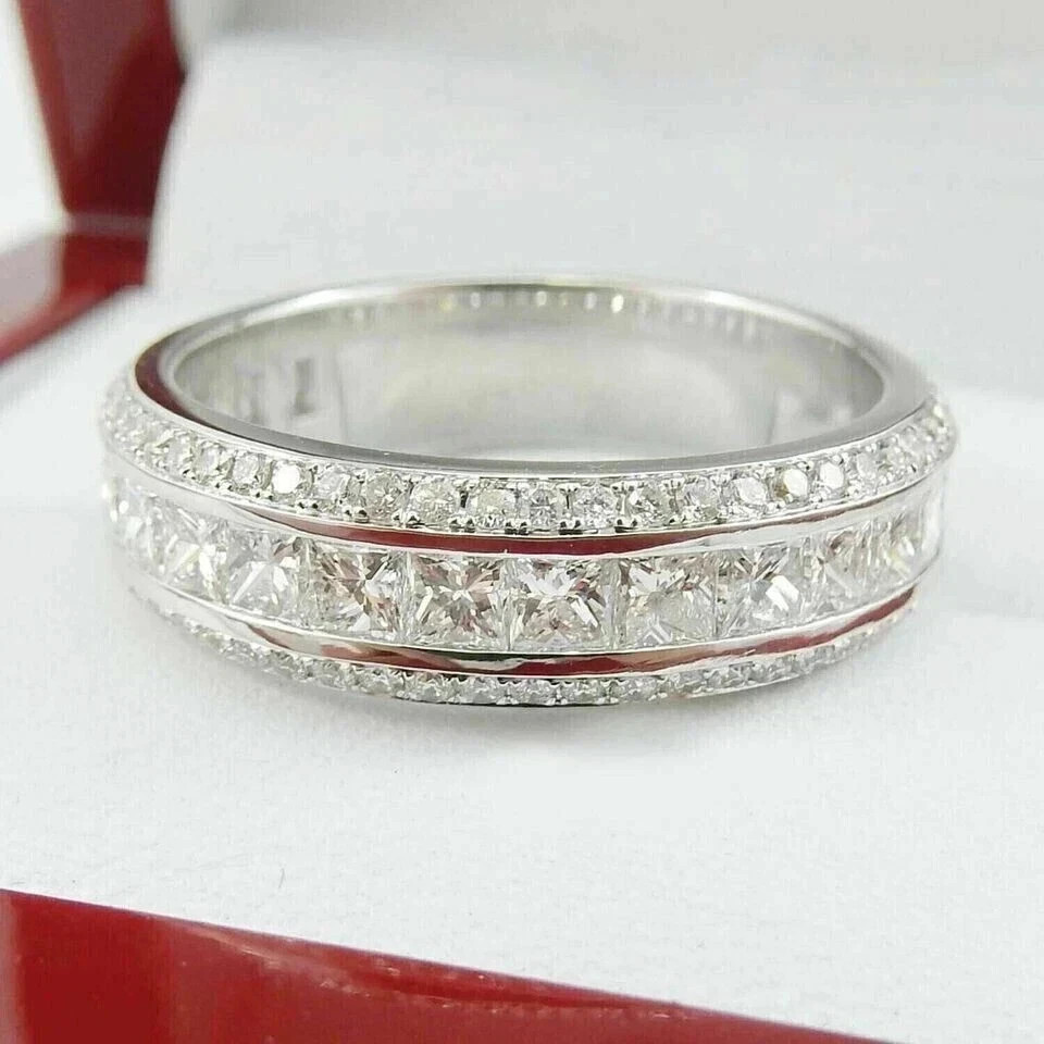 4.30Ct Princess Cut Natural Diamond Solid 14K White Gold Eternity Band Ring 4.30Ct Princess Cut Natural Diamond Solid 14K White Gold Eternity Band Ring