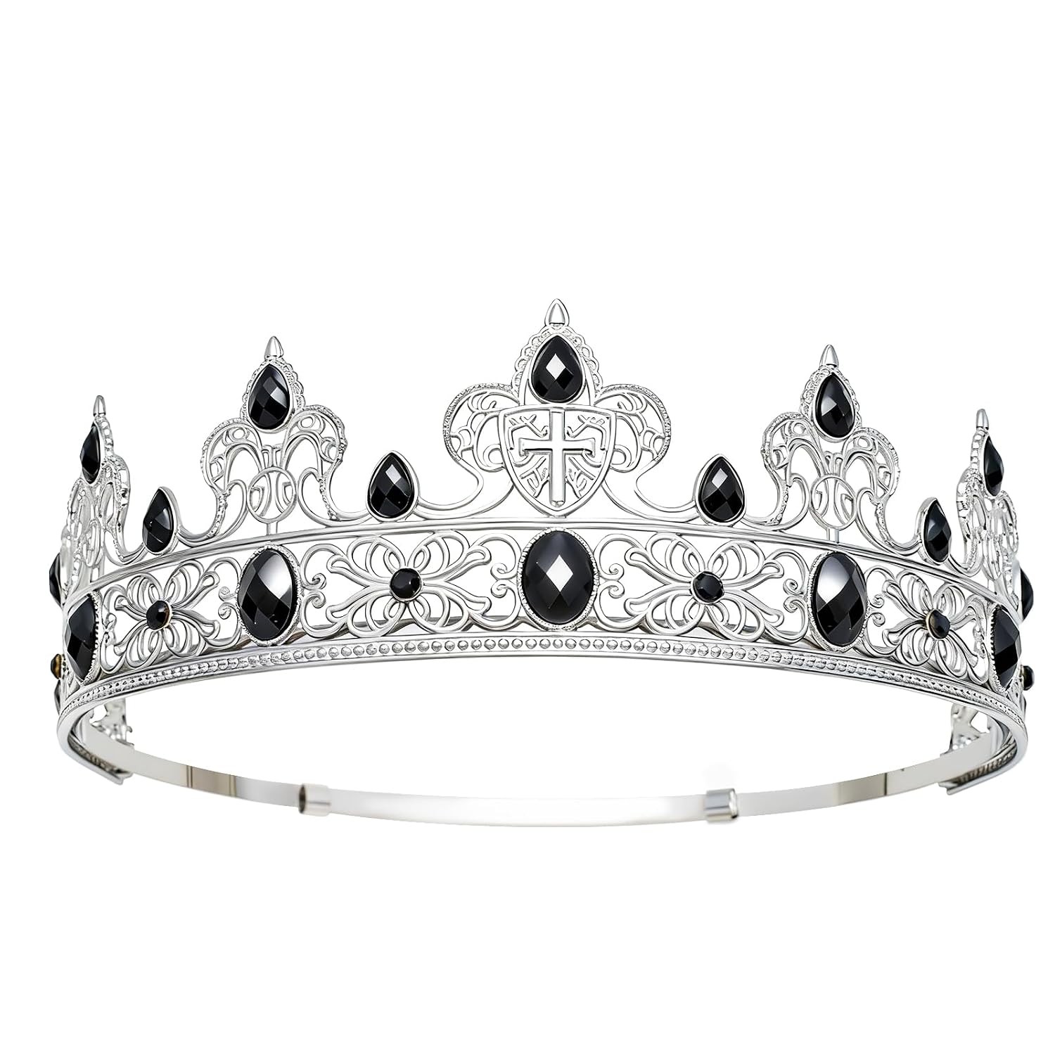 King Crown for Men, Prince Diadem, Royal Medieval Cosplay Silver & Black