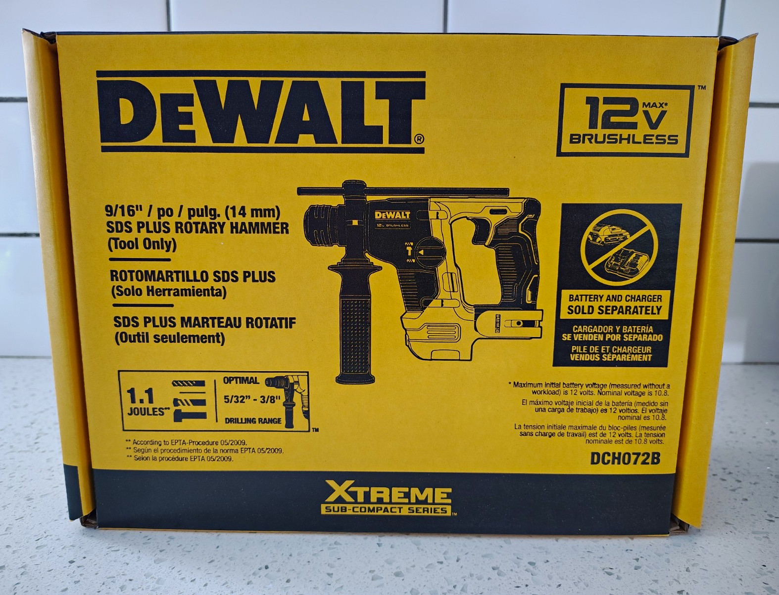 DEWALT DCH072B 12V MAX Brushless SDS Plus Rotary Hammer, 9/16 in Tool Only