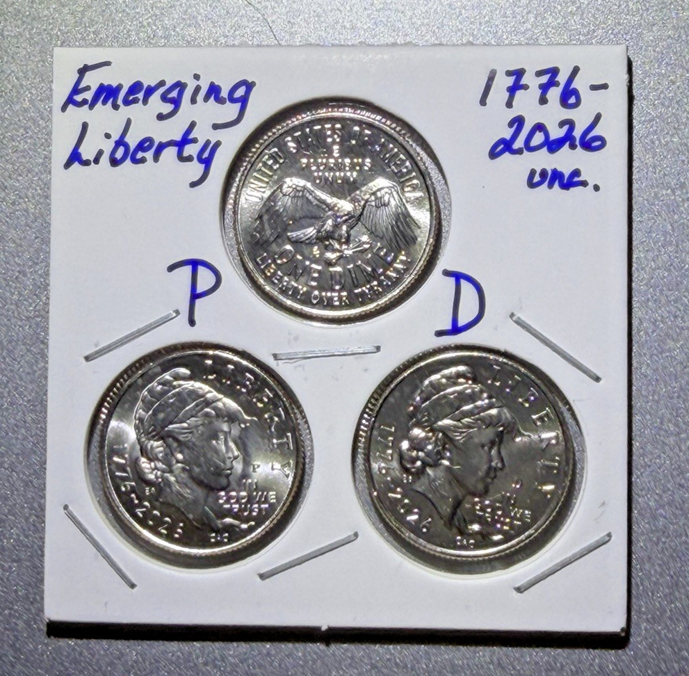2026 P & D Emerging Liberty ⭐ THREE DIME SET ⭐ SemiQ Brilliant Uncirculated Flip