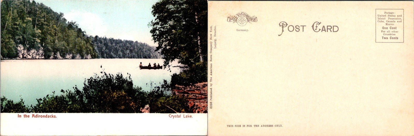 In The Adirondacks. Crystal Lake NY Postcards unused 52364