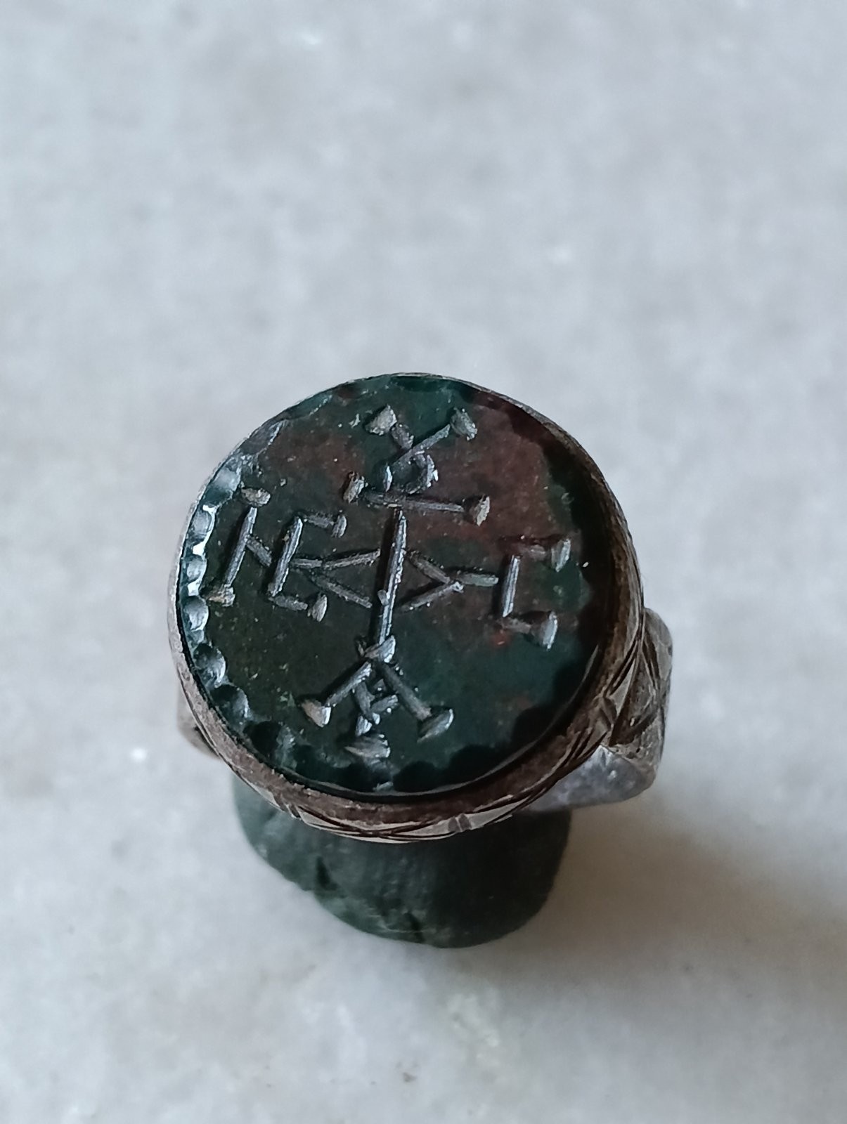 Rare Antique Late Medieval,Occult Signet Silver Ring With Bloodstone US- 6,0