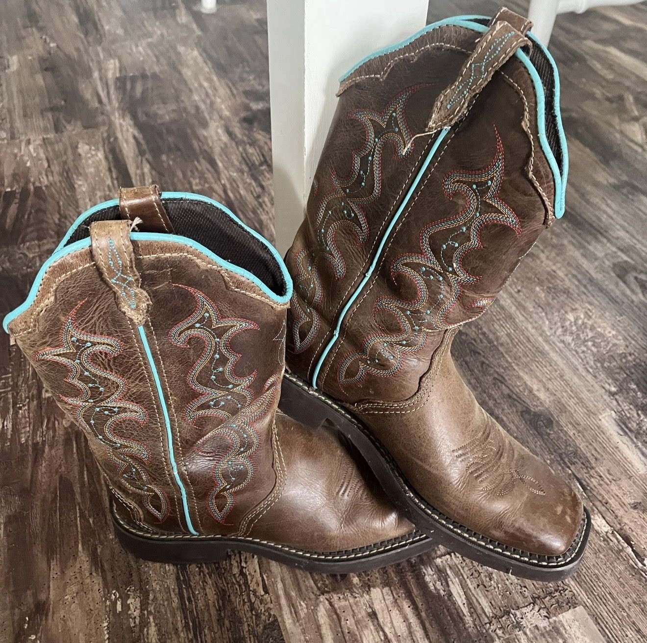 Justin Gypsy Boots Womens Size 10B Brown Turquoise Western Square Toe L2900