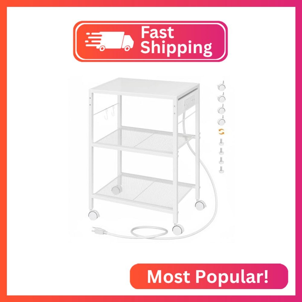 HOOBRO Industrial Printer Stand, 3-Tier Mobile Printer Table, Rolling Cart with