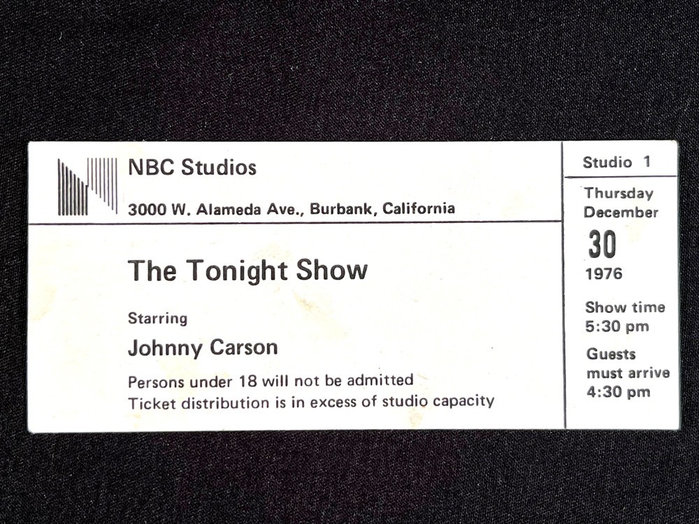 Vtg The Tonight Show Johnny Carson Audience Ticket NBC Studios Dec 30, 1976-VGUC