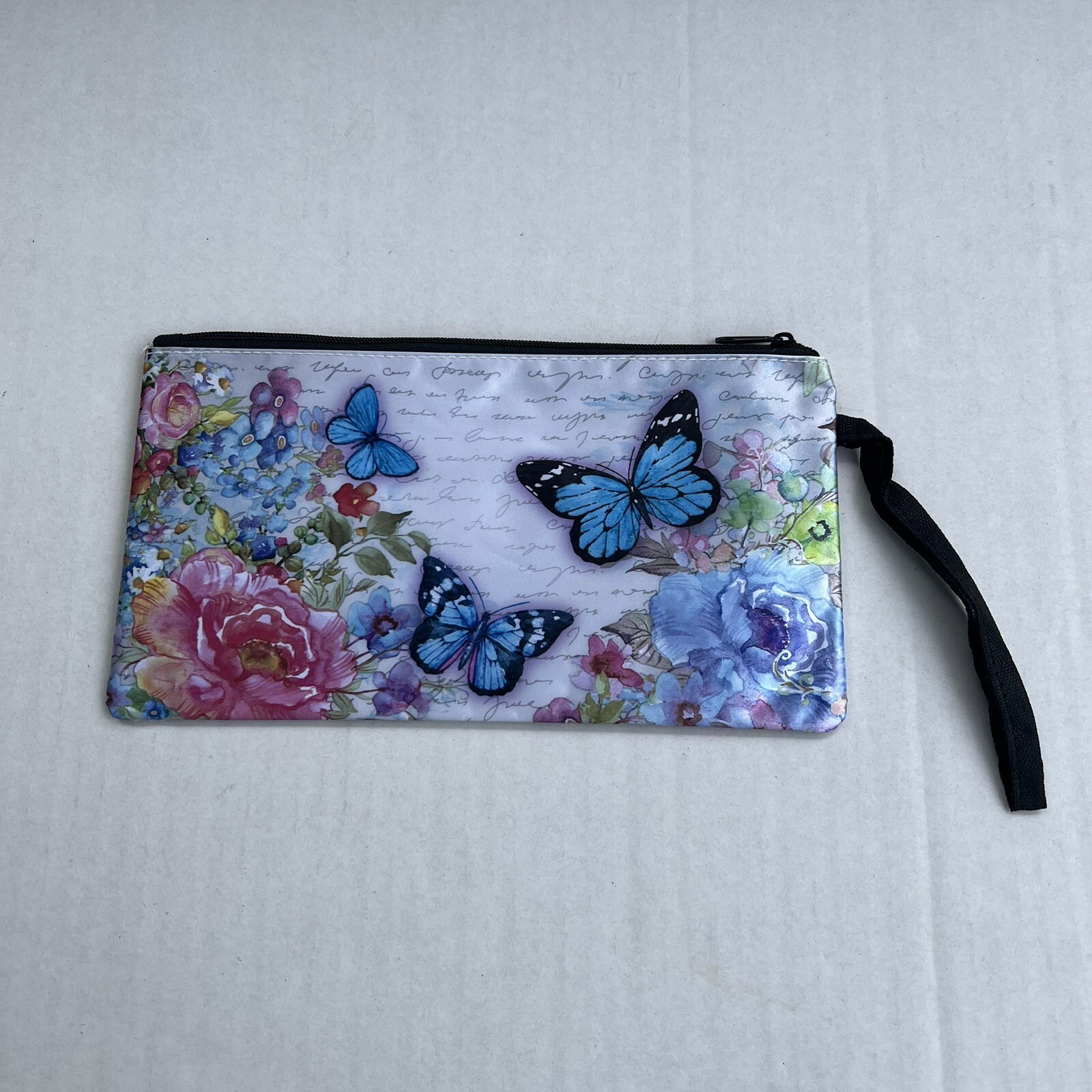 Butterfly & Floral Silky Design Zip Closure Wristlet Pouch Make-up/Cosmetics Bag Butterfly & Floral Silky Design Zip Closure Wristlet Pouch Make-up/Cosmetics Bag