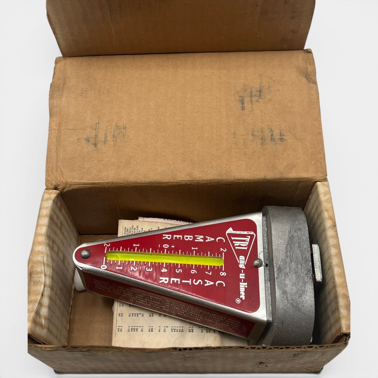 Vintage Tric-Kee Magnetic Tri-Ang-U-Liner 76-B Camber Caster Gauge w/ Box Manual