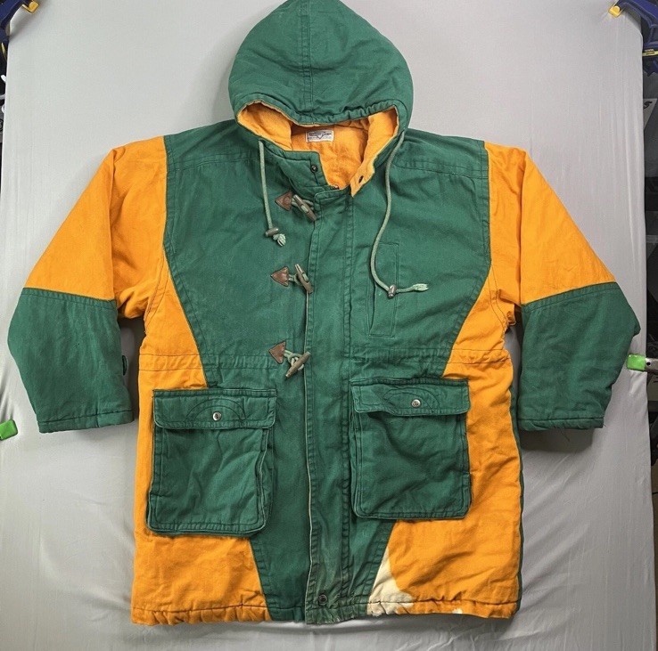 Vtg Giovanni Luomo Jacket Mens Large Green Orange Canvas Heavy Parka Barn *READ