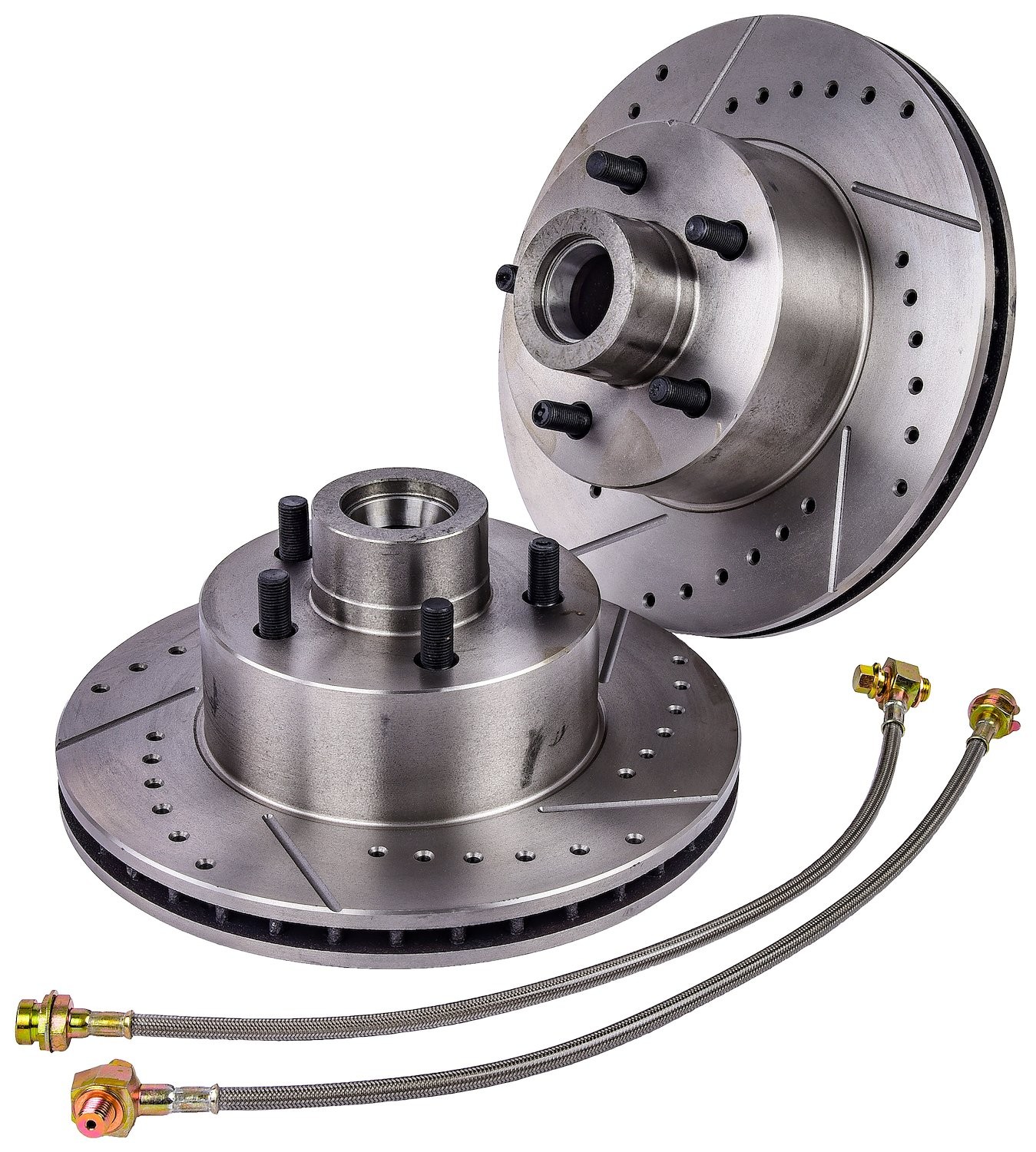 JEGS Premium Vented Brake Front Rotors and Stainless Steel Braided Brake Hoses