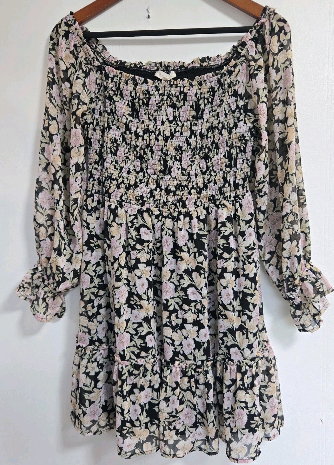 Promesa Dress Womens M Floral Peasant Tiered Maxi Midi Cottagecore Boho Flower