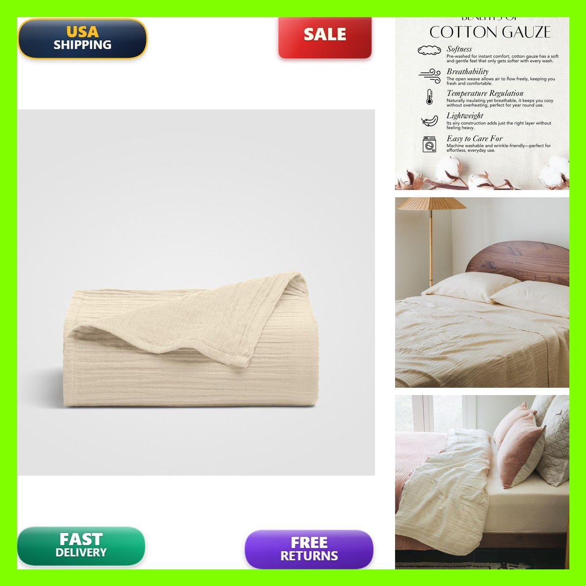 Crane Home Dune Crinkled Comfort Queen Flat Sheet Sandy Beige 100 Cotton Gauze