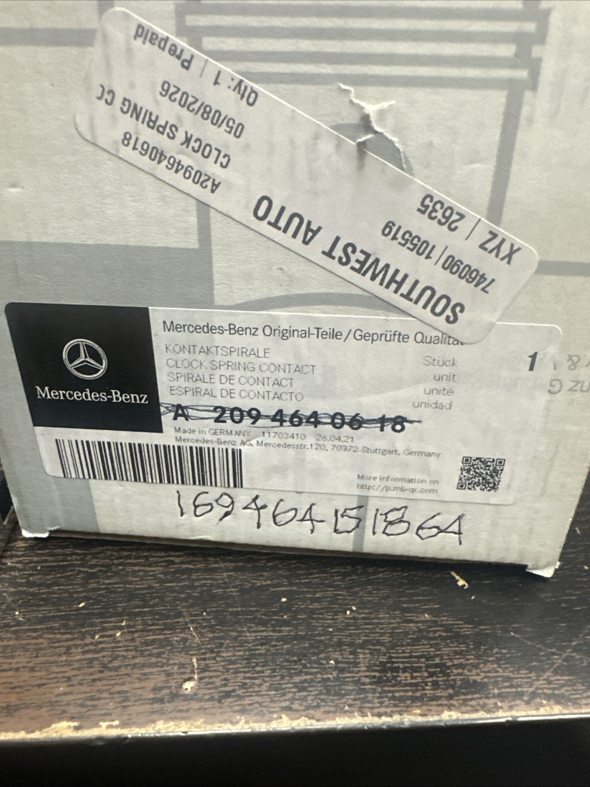Genuine Mercedes-Benz OE Clock Spring Contact 169-464-15-18-64 with 0365457032 Genuine Mercedes-Benz OE Clock Spring Contact 169-464-15-18-64 with 0365457032