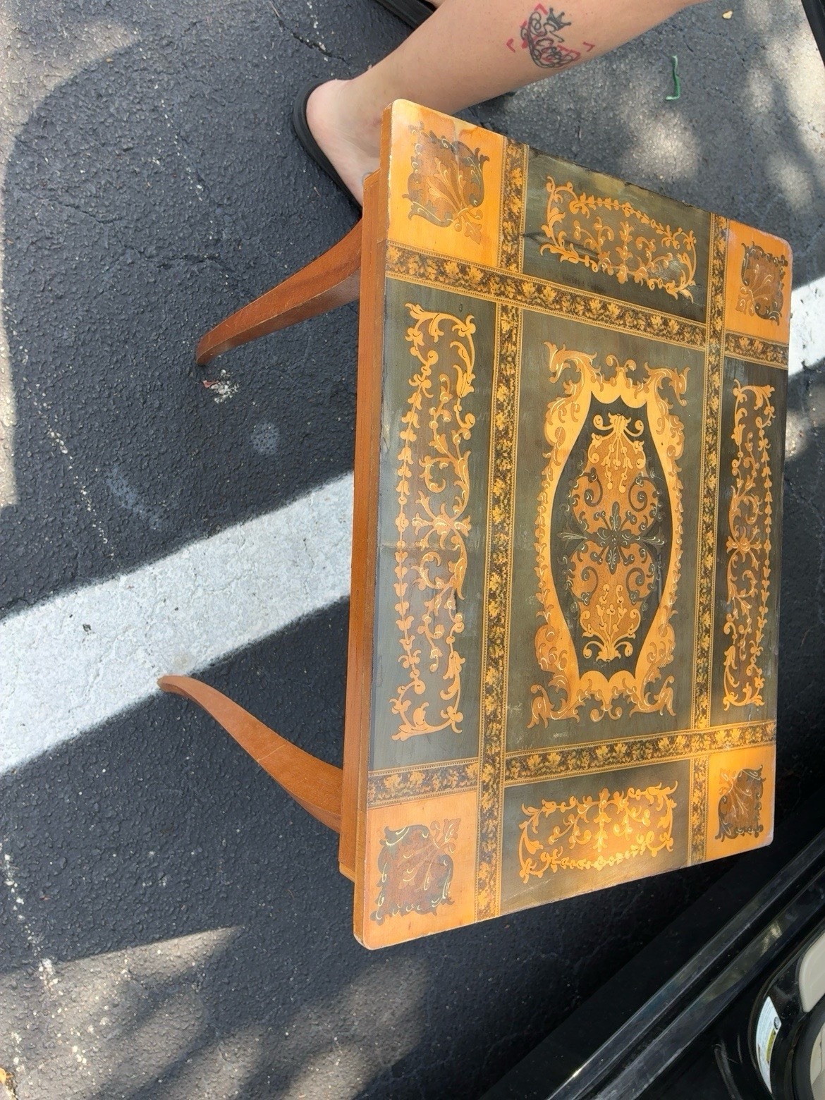 VTG Italian Marquetry Musical Side Table With Swiss Made \