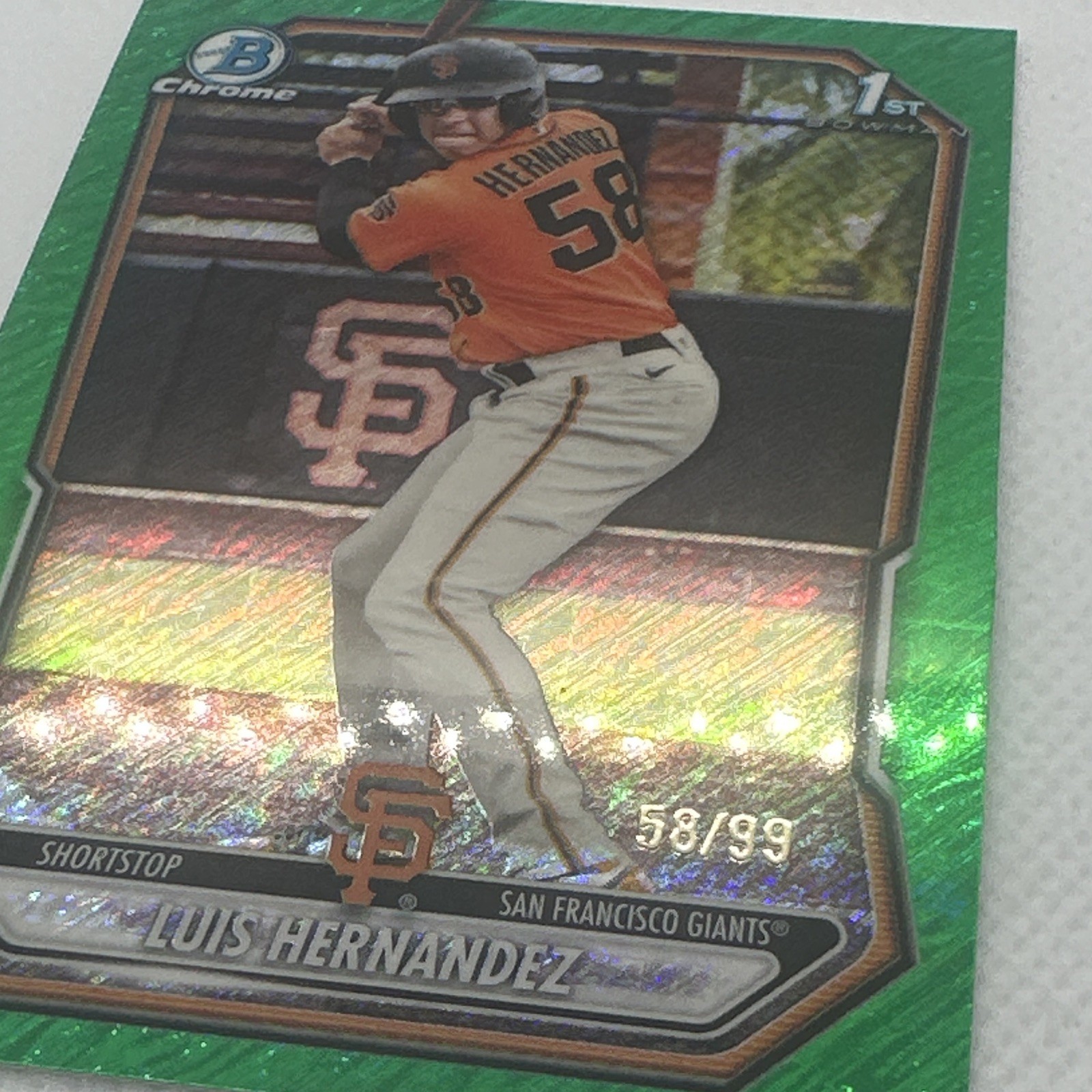 2026 Bowman chrome Luis Hernandez Green Shimmer 1st JERSEY MATCH 58/99