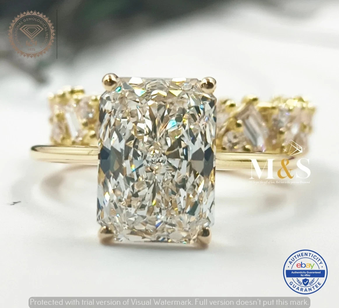 IGI 4.3Ct Radiant EF/VS1 Lab Grown Diamond Engagement Bridal Set 14k Yellow Gold