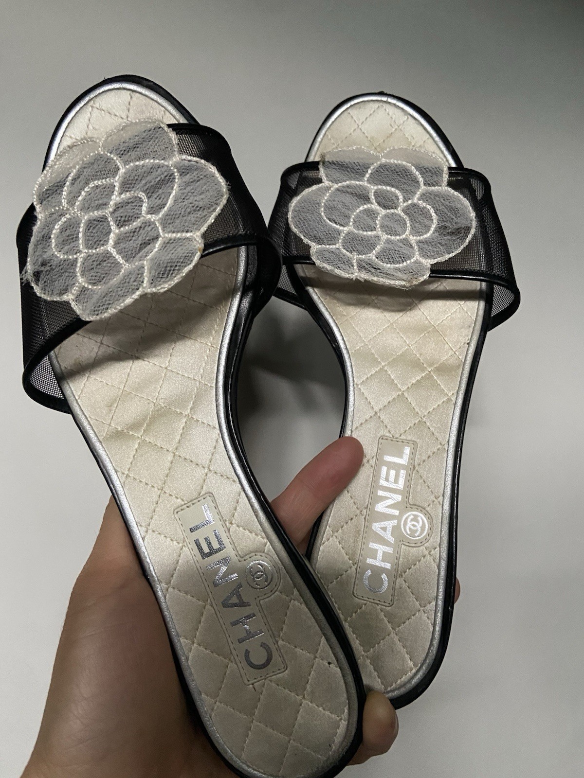 Chanel Mesh Camellia Sandals Women’s 35 .5