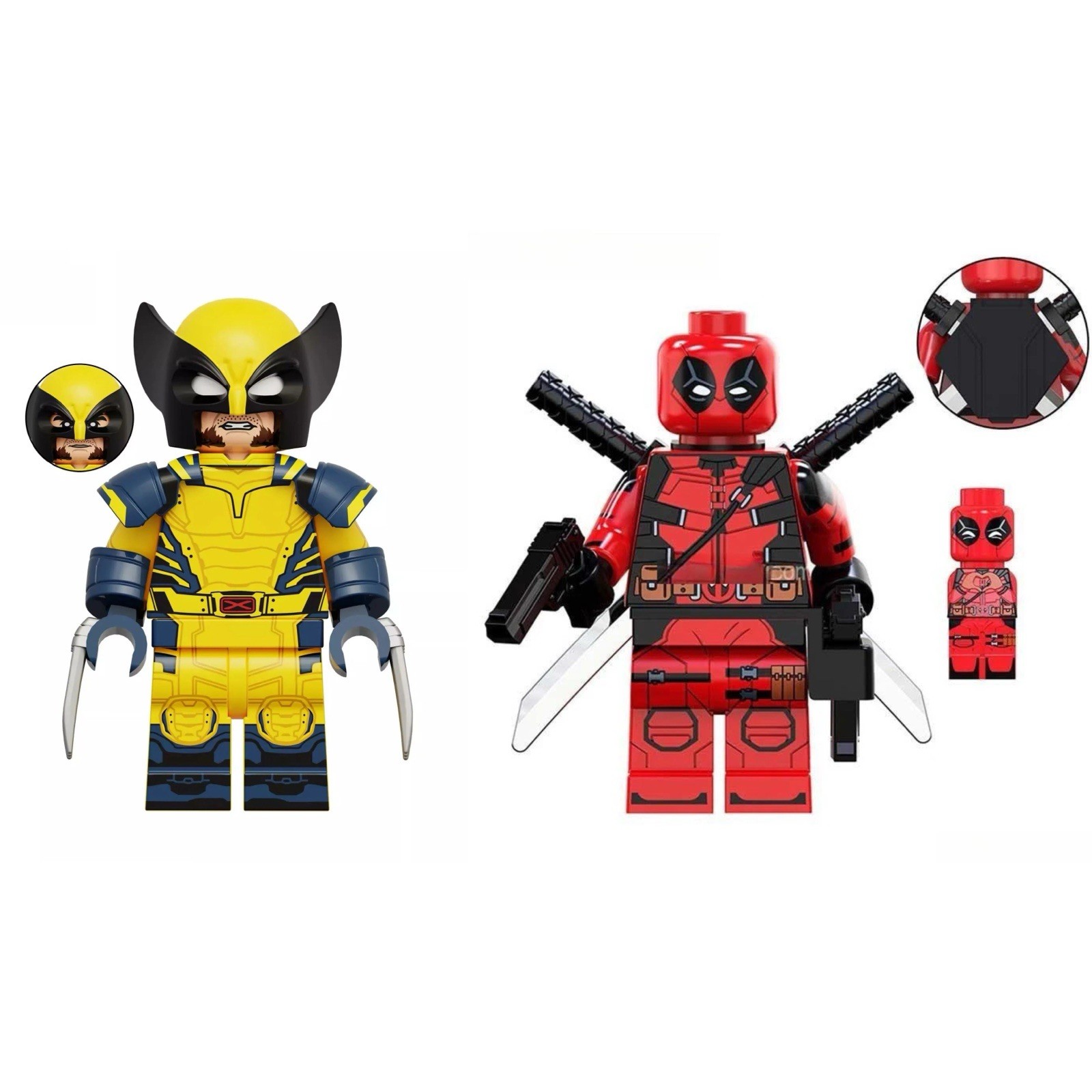 2 PCS Custom Lego Deadpool & Wolverine Minifigures w/ Accessories Brand New