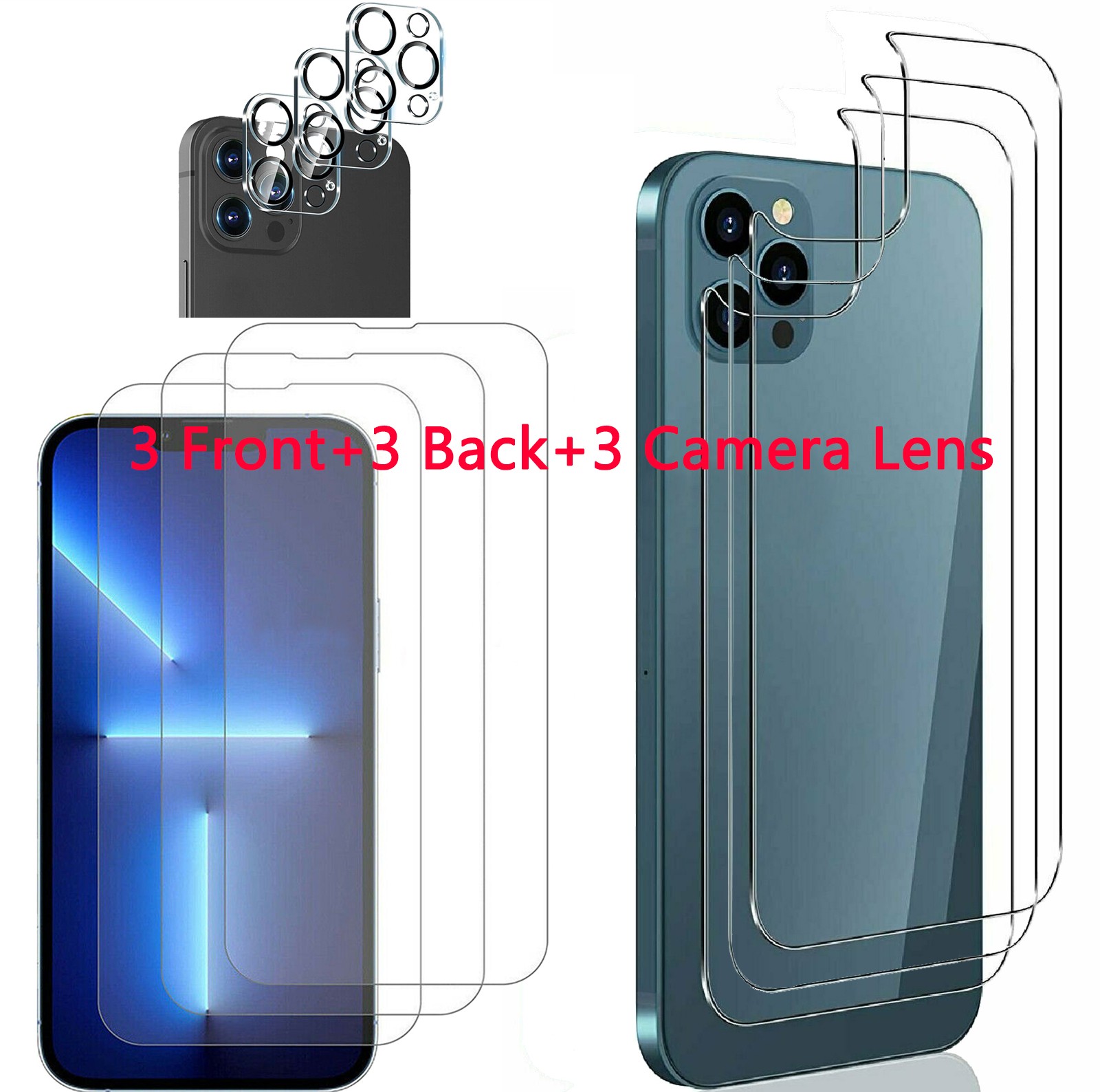 9PC Front+Back+Camera Lens Screen Protector For iPhone 17 16 15 14 13 12 Pro Max