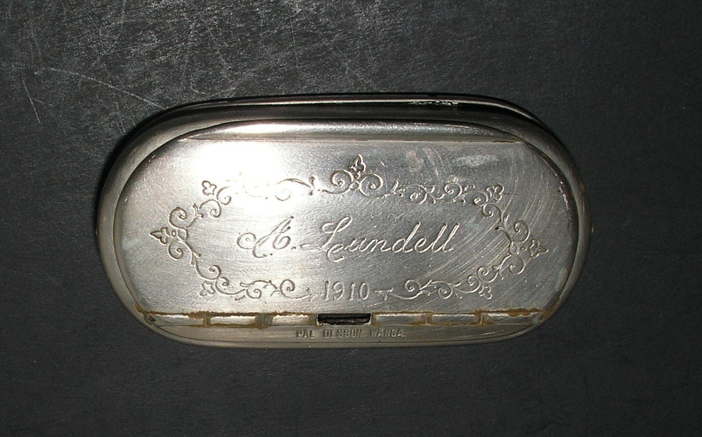 Antique 1910 Pal Olsson Wanga Swedish Silver Brass Snuff Box Antique 1910 Pal Olsson Wanga Swedish Silver Brass Snuff Box